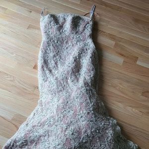 Camille La Vie  Rose Gold Prom Dress mermaid fishtail strapless boning 10